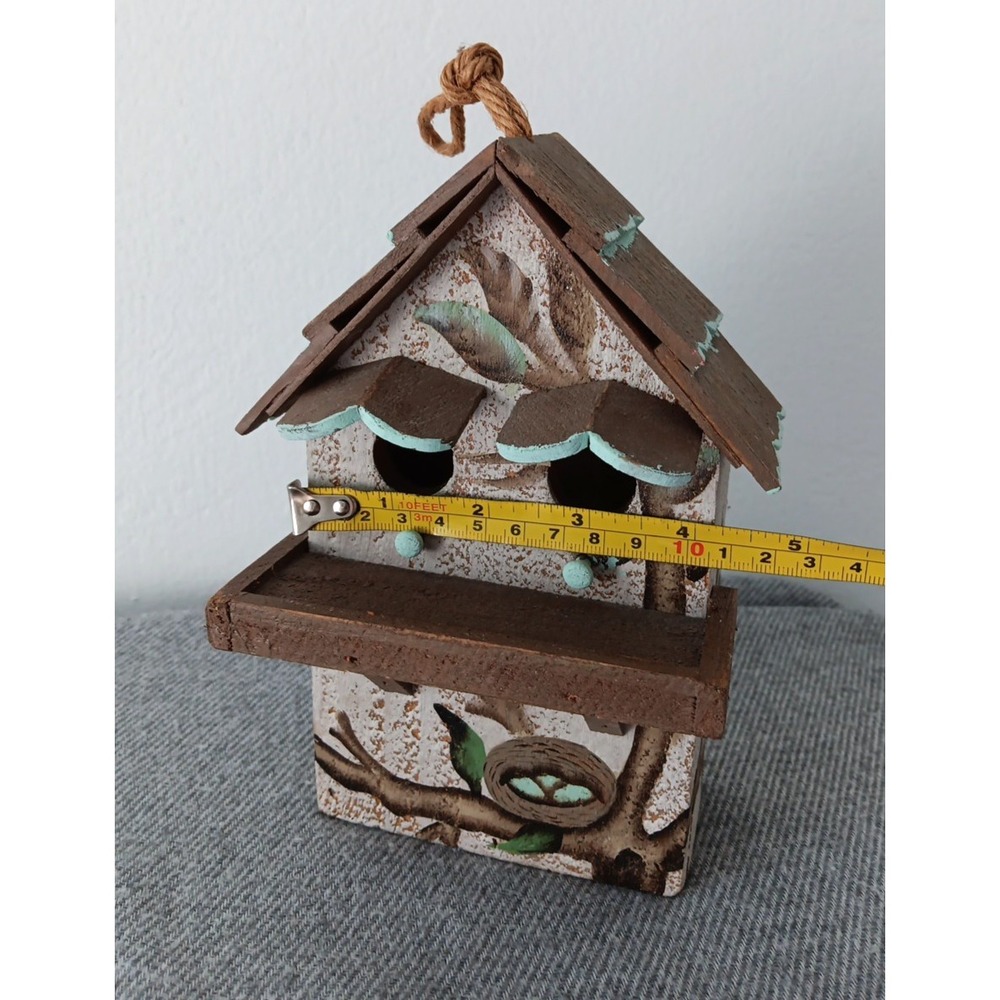 Handmade Hand-Painted Wooden Bird House Floral Hanging Indoor Outdoor 7.5x4.3x2 - Picture 6 of 10